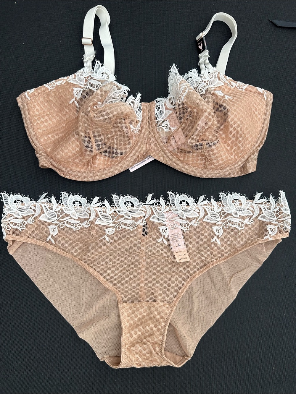 Victoria's Secret Beige Lace-Trim Sheer Bra & Brief Set